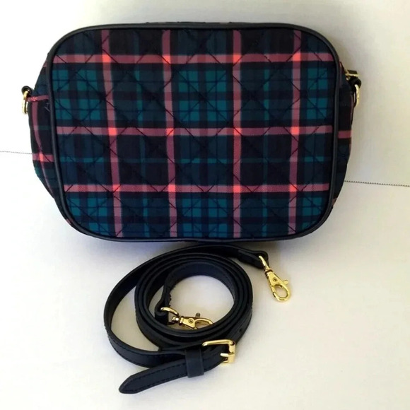 Talbots Women’s Tartan Plaid Quilted Crossbody Bag Adj Leather Strap & Trim EUC - Picture 1 of 11